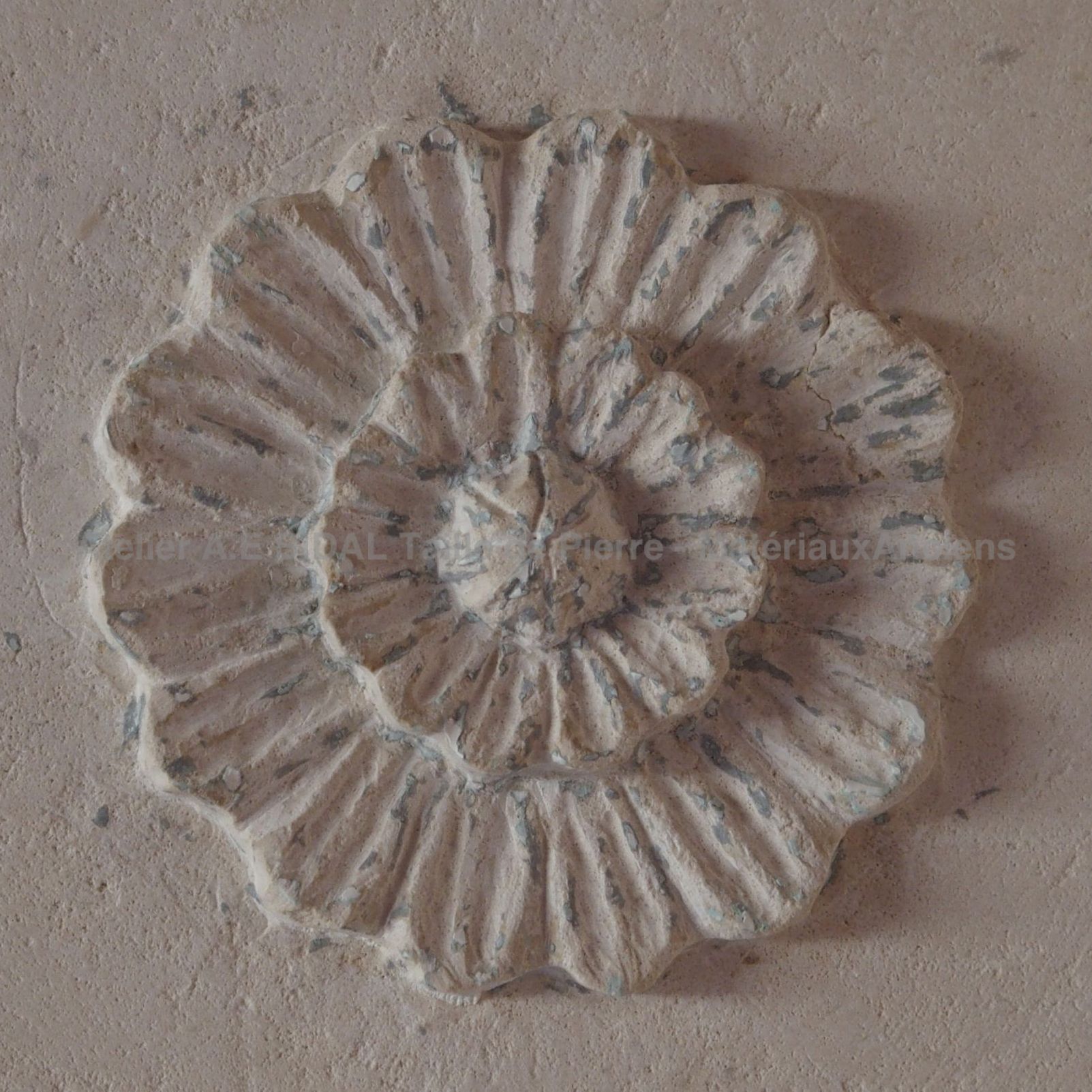 Cheminée en pierre - détail fleur.