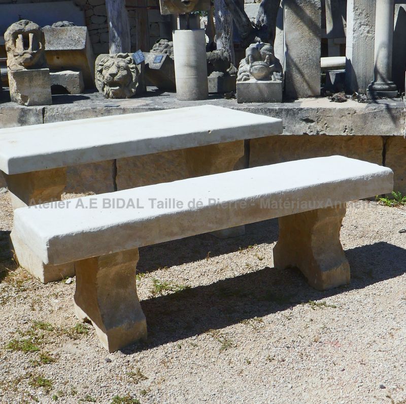 Stone bench : garden bench in hand-carved limestone for sale in Provence at Alain BIDAL
