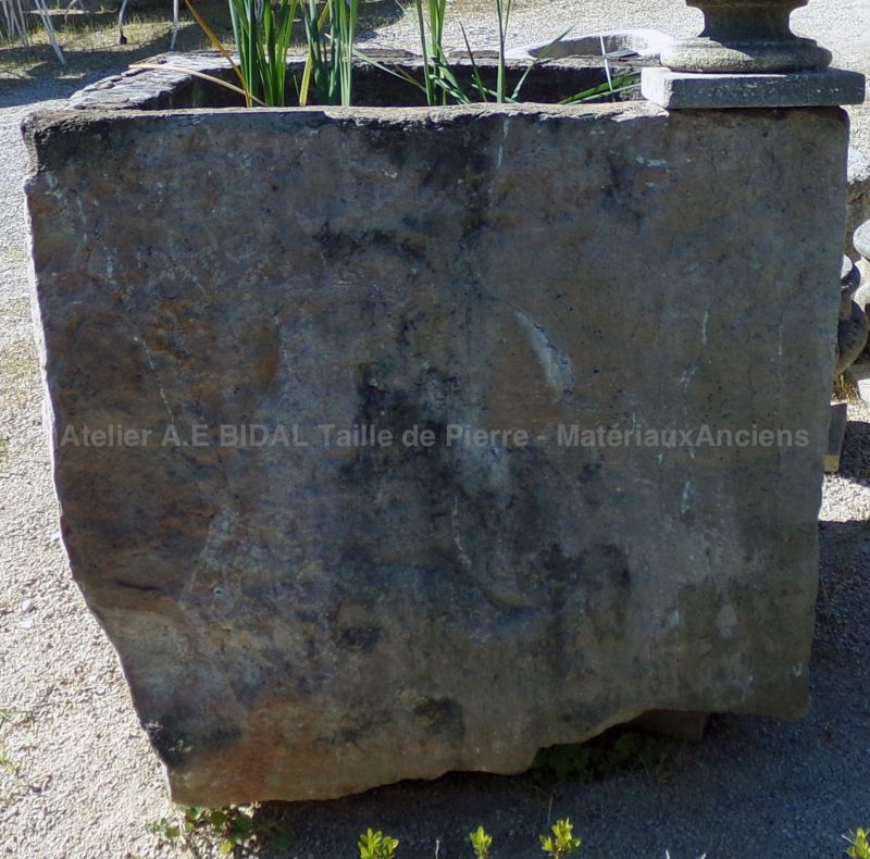 High antique square stone trough with a beautifully aged patina