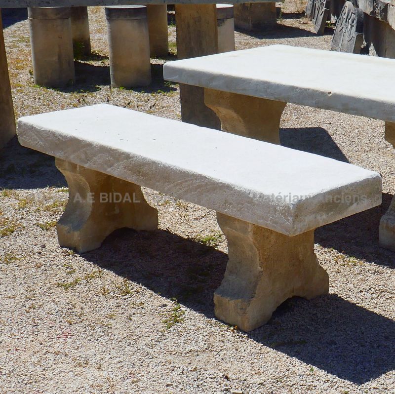 Sturdy and sustainable garden furniture : natural limestone bench - Atelier Alain BIDAL (Provence)