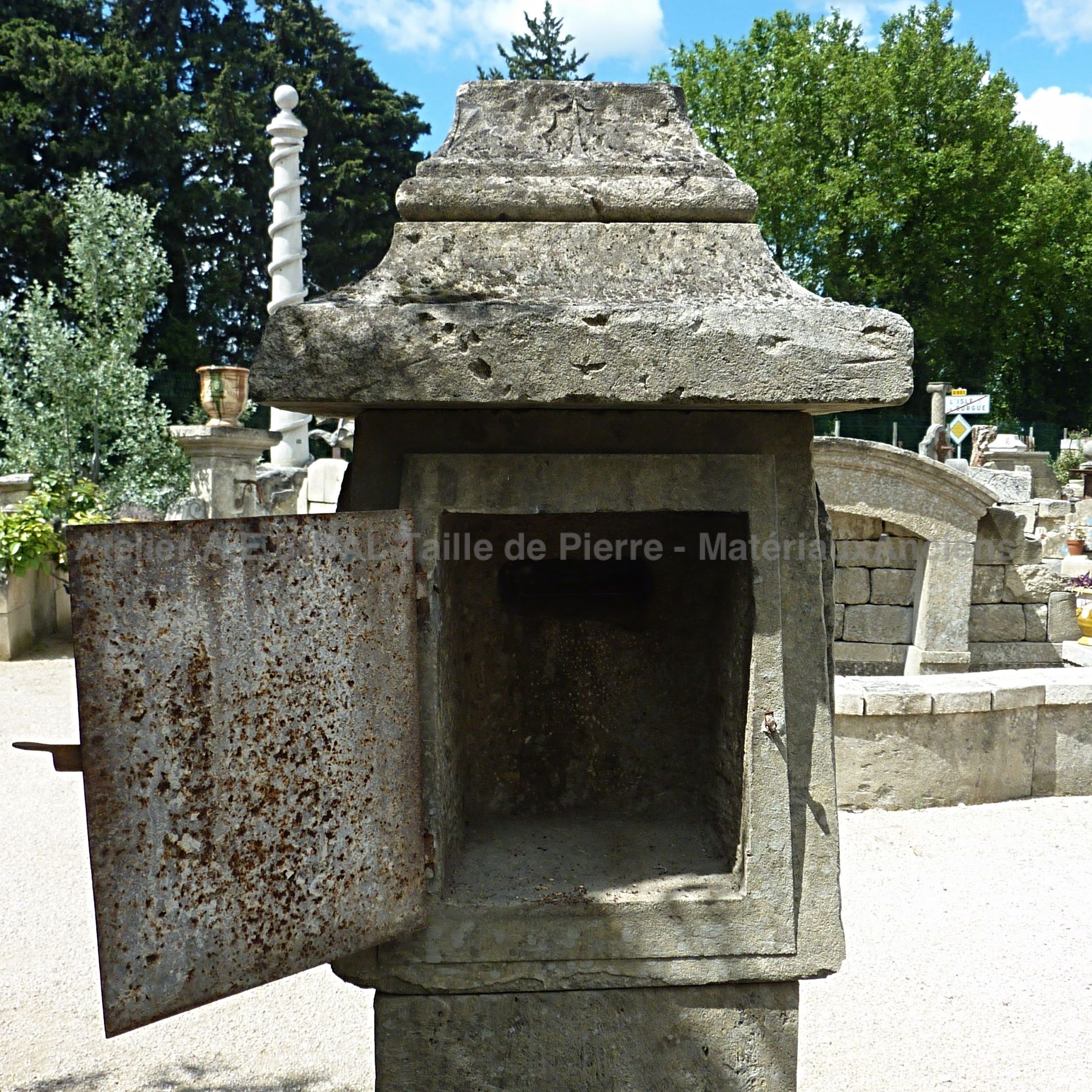 Letter box on base - decoratve elements made of old materials.