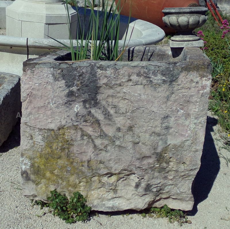 High antique square stone trough with a beautifully aged patina
