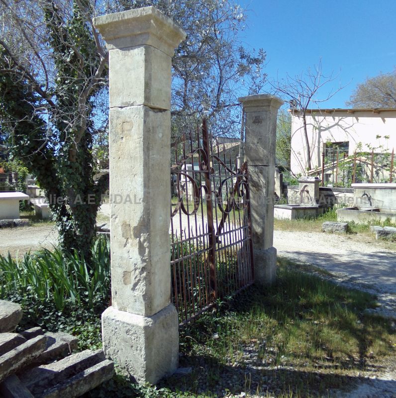 Pair of rustic stone pillars by The Antique Materials in Provence Alain BIDAL