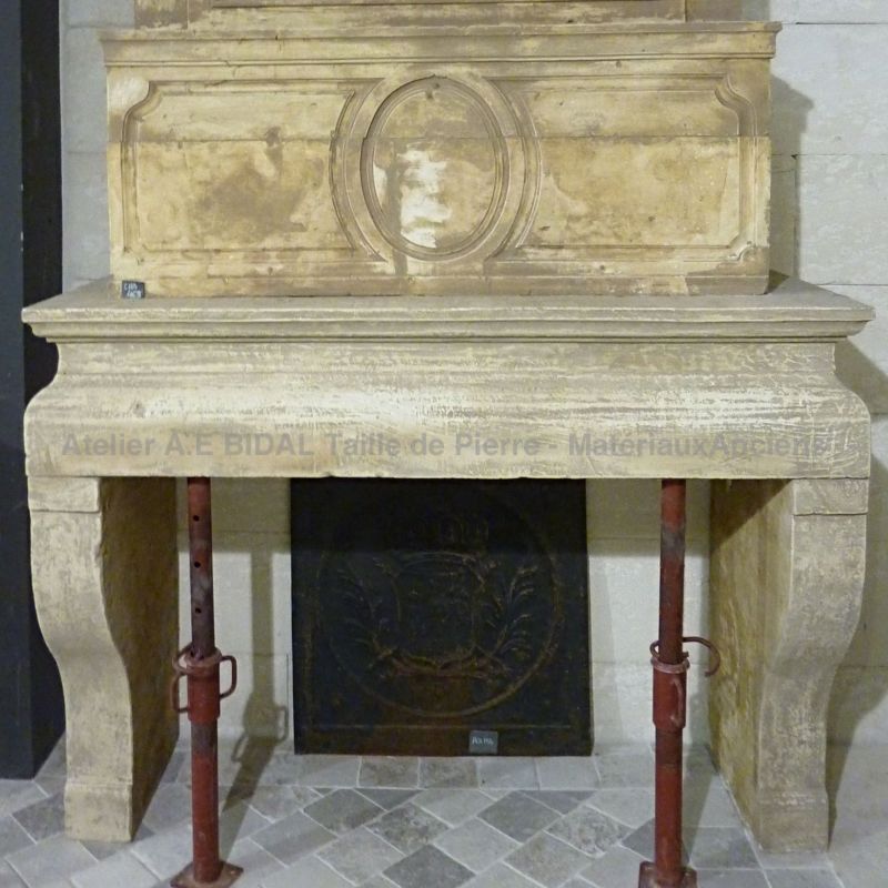 Antique Louis 13 stone fireplace - fireplace with double trumeau.