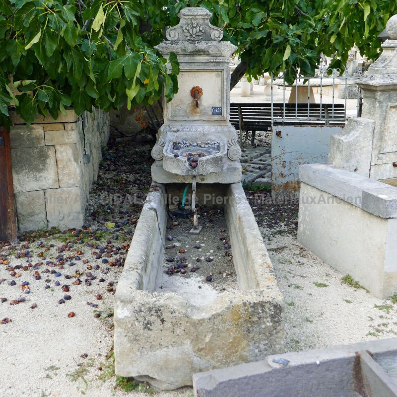 Elégante grande fontaine en pierre et fonte ancienne | Fontaine pour jardin de type murale.