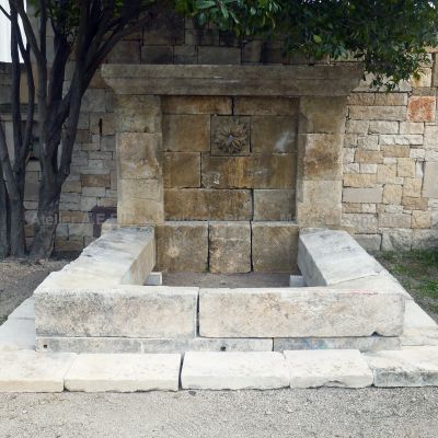 Rectangular basin in reclaimed massive stones with pediment & flooring