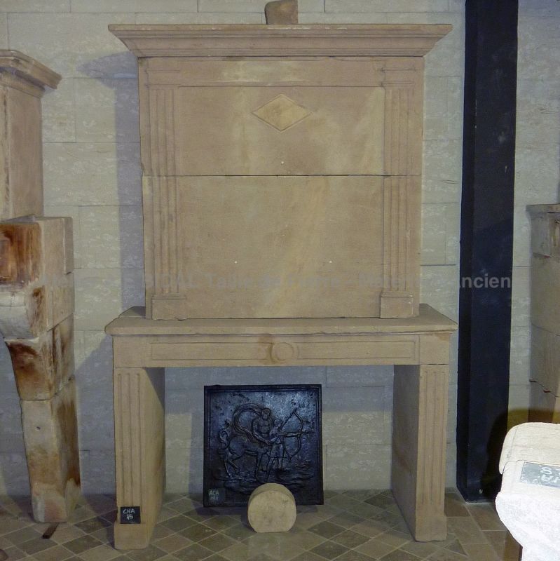 Fireplace Louis 16 - antique stone fireplace with overmantle in stone by Atelier Alain BIDAL.