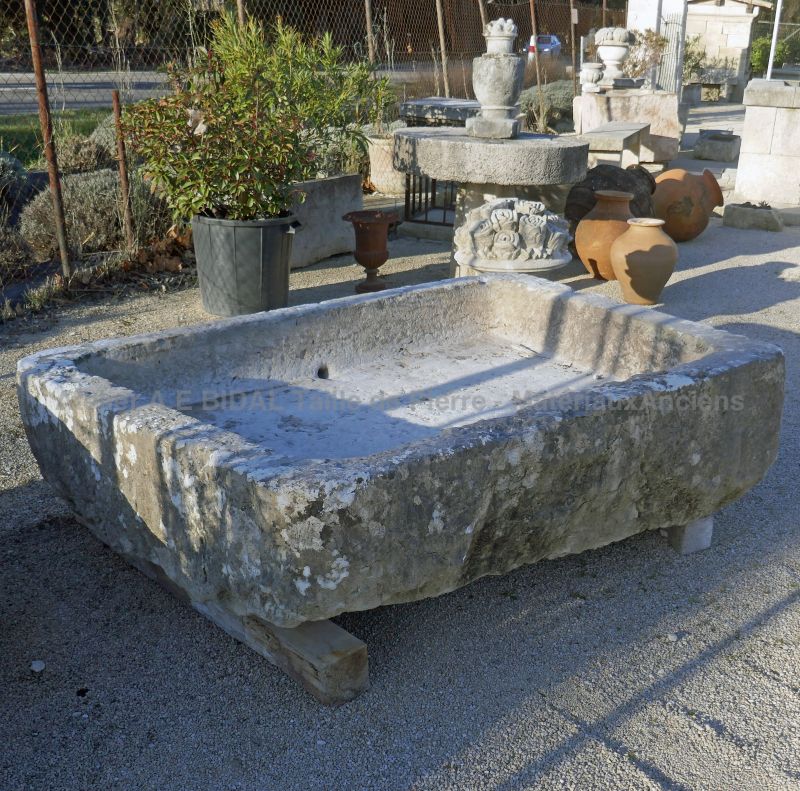 Large antique massive stone trough - outdoor decoration by Atelier Alain BIDAL