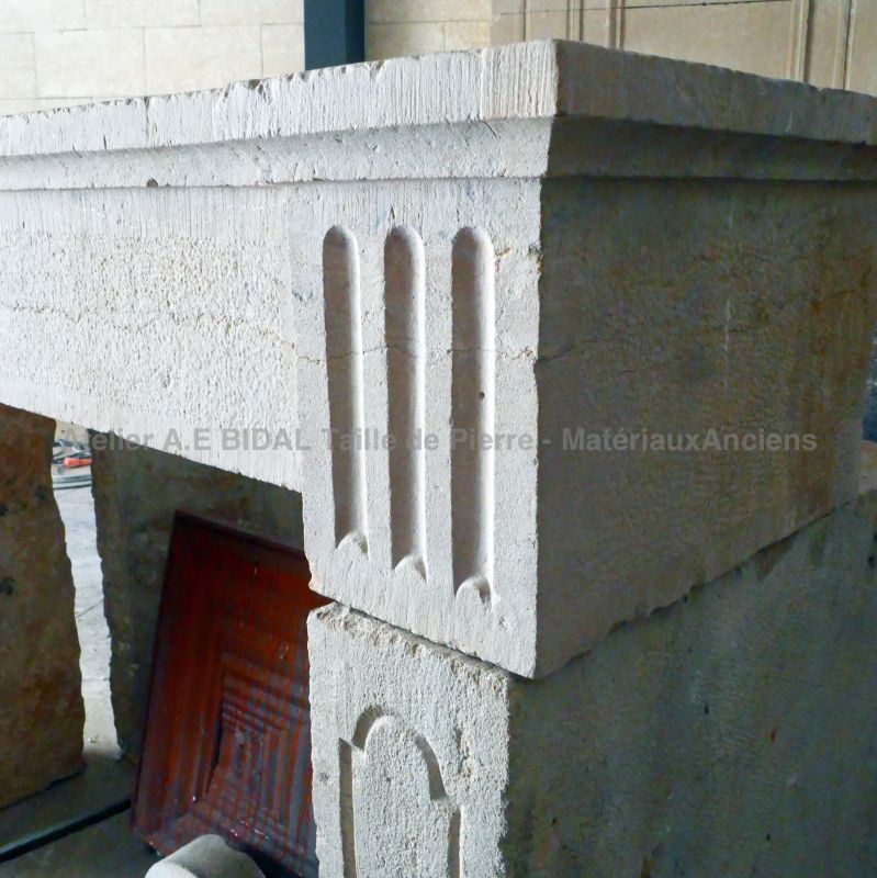 Antique aged limestone mantel - Large Louis 16 style fireplace by Atelier Alain BIDAL (Provence)