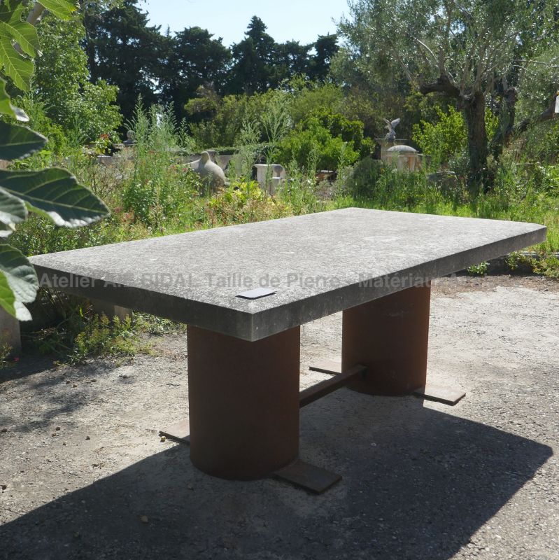 Ancient stone garden decoration | Large stone table for sale at Alain Bidal in Provence