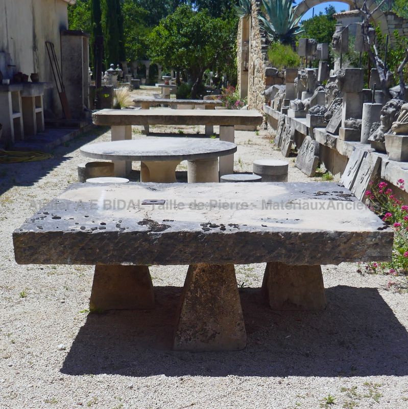 Antique furniture in old stones : garden table by  The Antique Materials in Provence Alain BIDAL