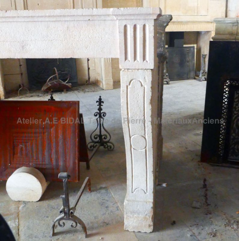 Antique stone fireplace : a mantel with geometric decors for sale in Provence