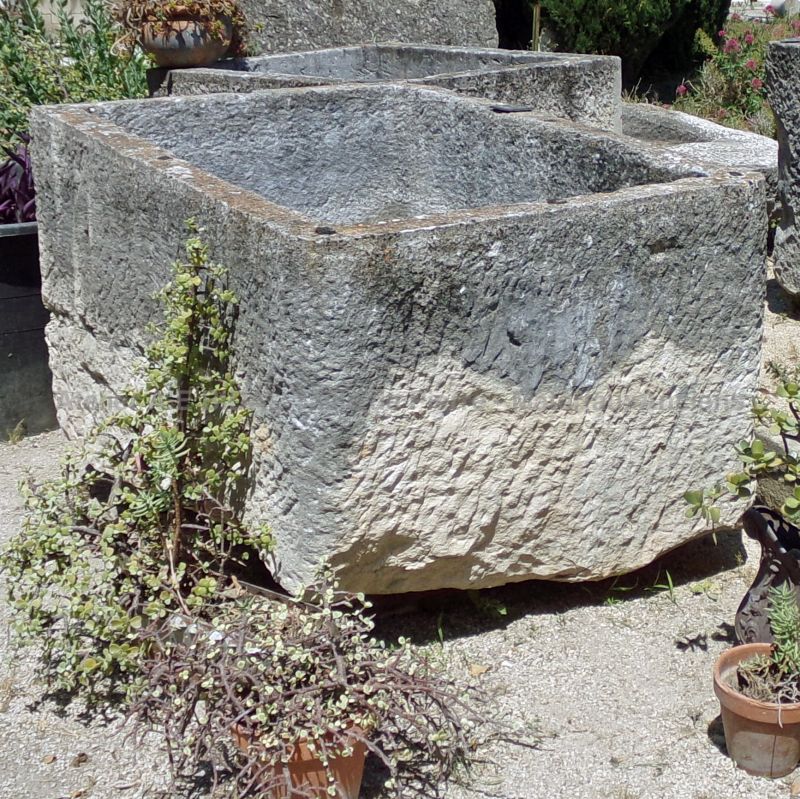 Large massive stone trough as outdoors decoration by Alain Bidal, antique materials in Provence