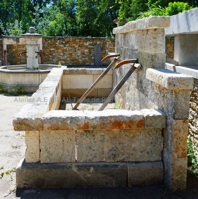 Large stone wall fountain : antique outdoor fountain in stone by Alain BIDAL Antique Materials in Provence