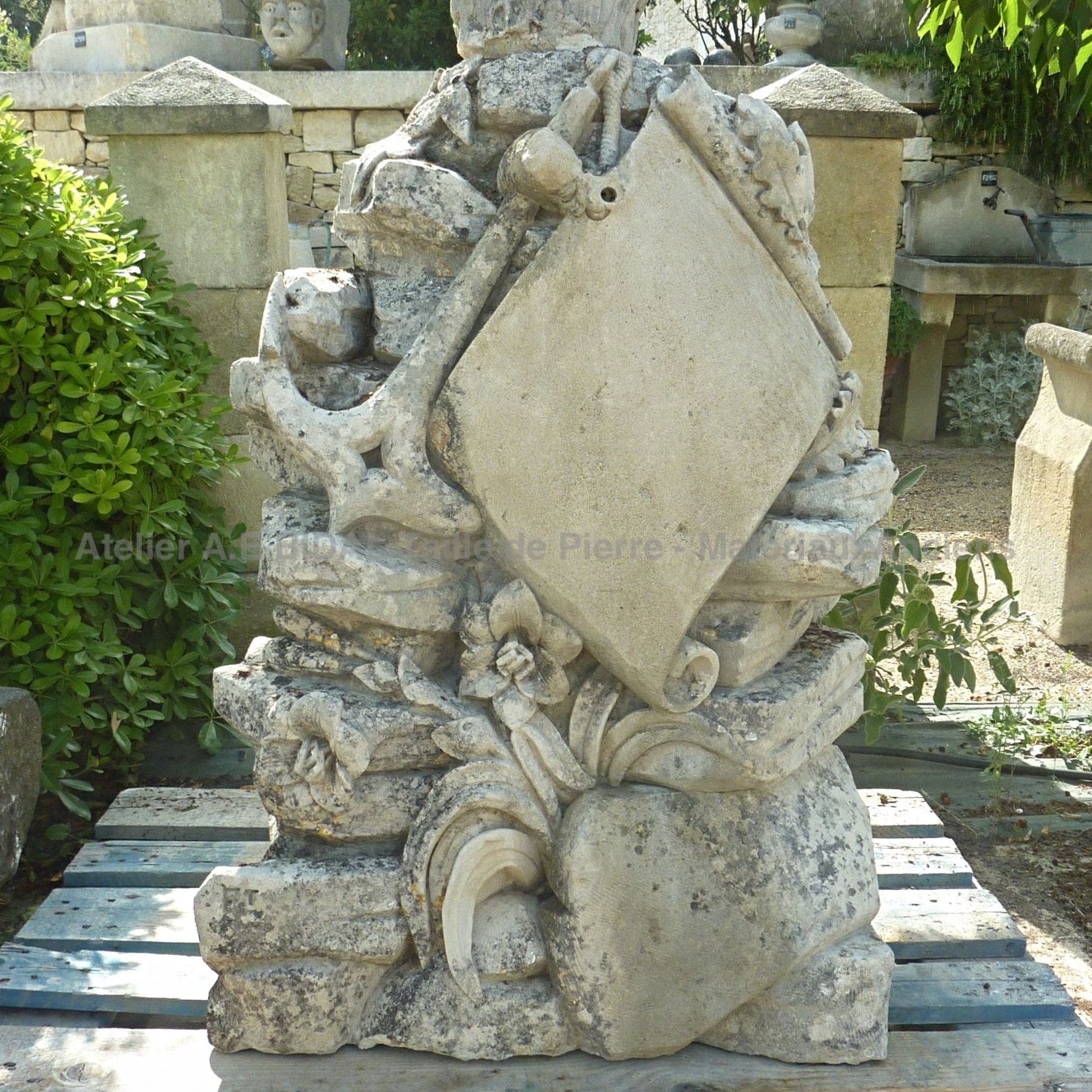 Antique stone cross of nearly 2 meters high - Christian cross made of antique materials.