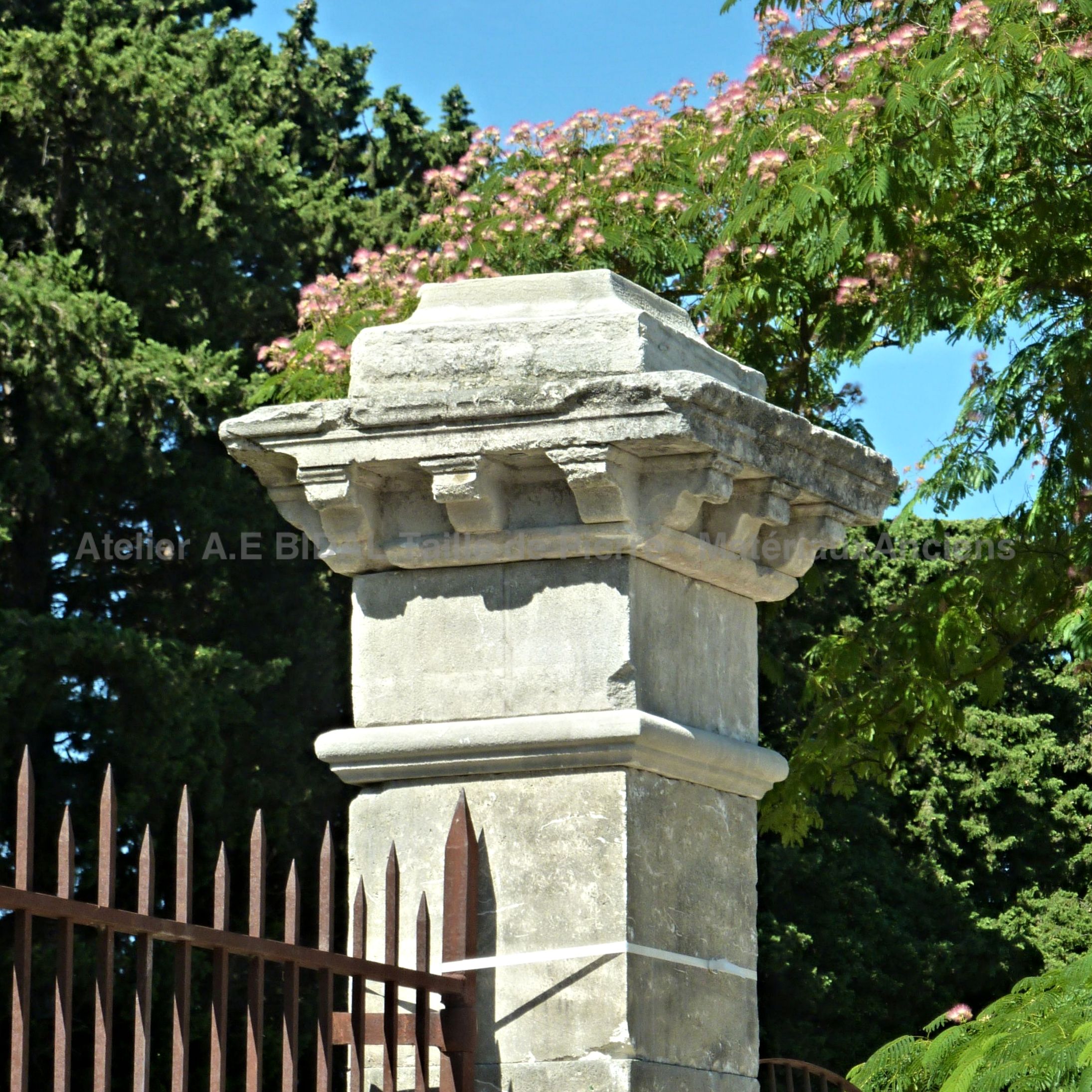 Ancient pillar with finely hand carved capital - sold in pairs.