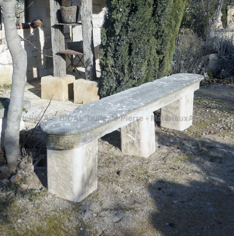 Large old stone bench : garden furniture by Alain BIDAL Ancient Materials in Provence
