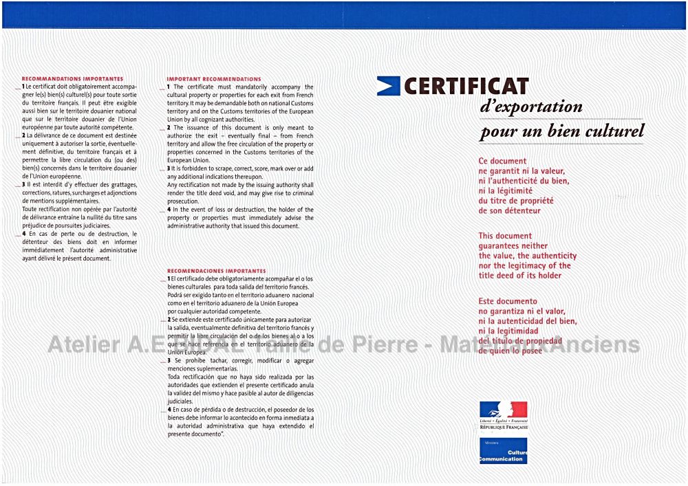 Matériaux Anciens Alain Bidal ǀ Documents D'exportation Et Législation