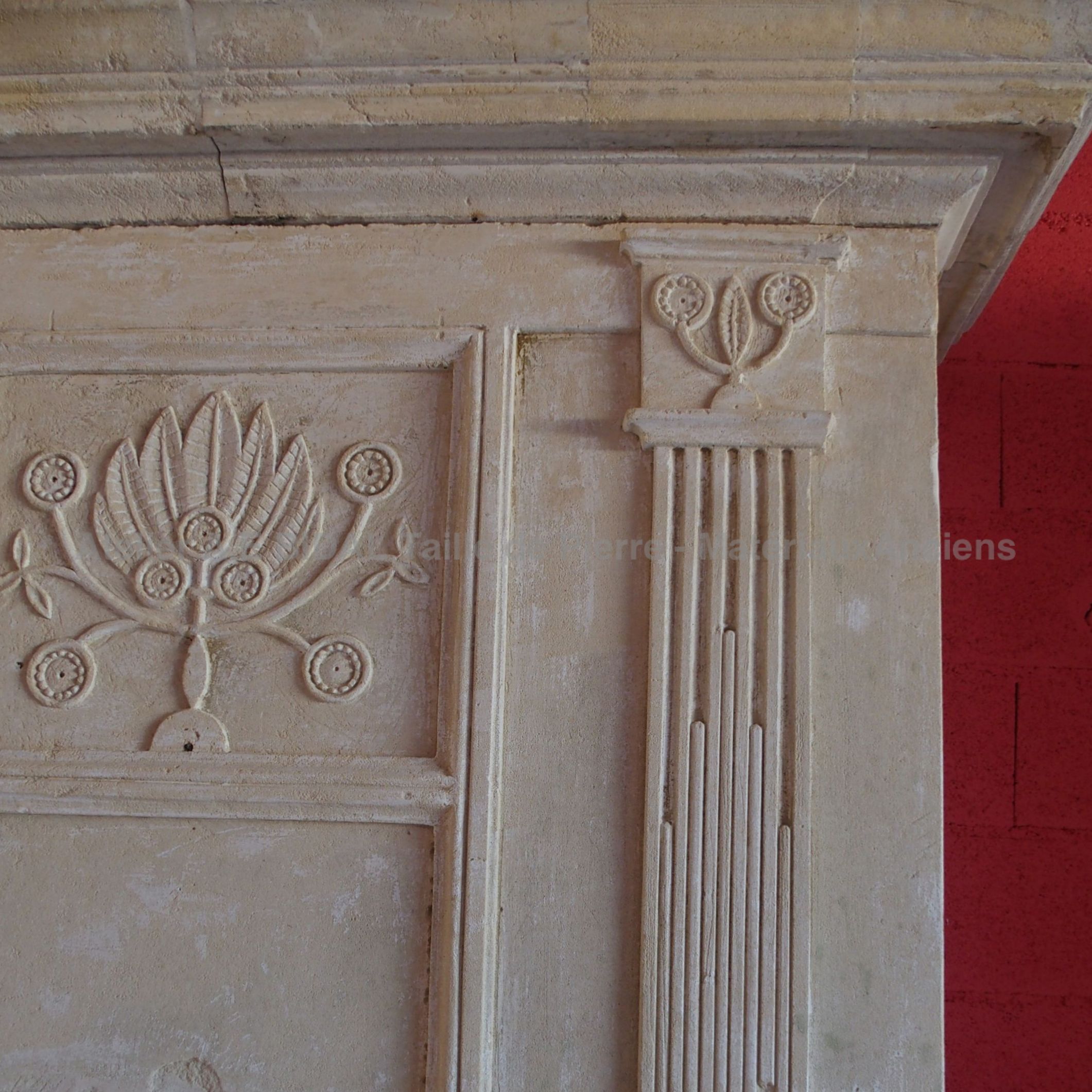 old stone fireplace - a fireplace with overmantle inherited from Louis XVI.
