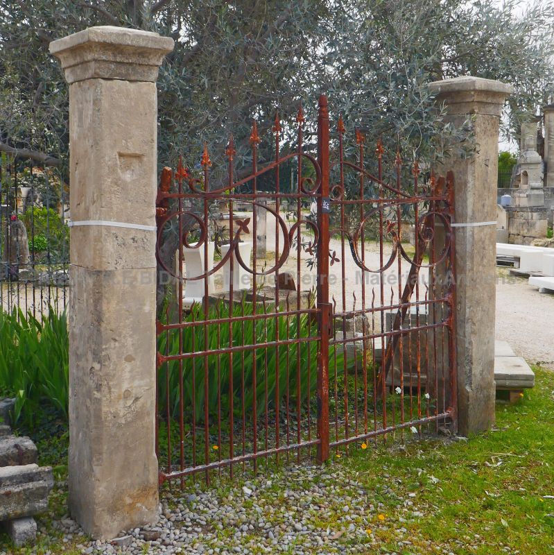 Old rustic gate pillars in weathered stones by The Antique Materials in Provence Alain BIDAL