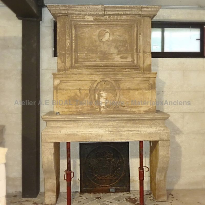Antique Louis 13 stone fireplace - fireplace with double trumeau.